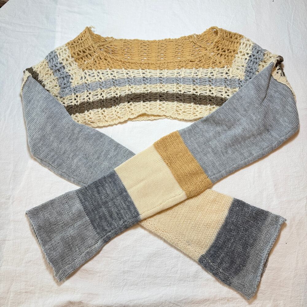 women knitted sweater shrug contrast color hollow round longsleeves crop top Y2K